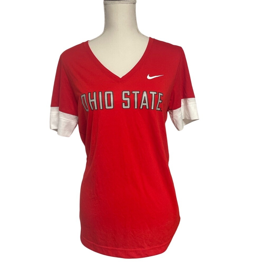 Nike Dri Fit V-Neck Ohio State Buckeyes Short Sleeve Shirt Women's Large‎